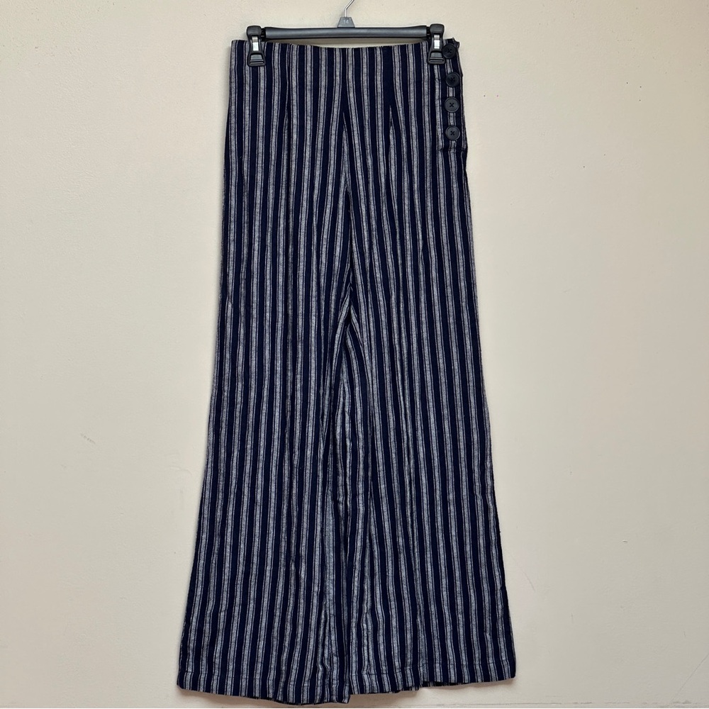 GAP Navy White Striped Linen Blend Wide Leg Pants Size 0 Regular